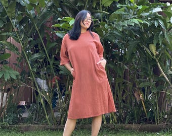 Cotton Lilly Dress: Sajiko Embroidery, Orange Casual Dress