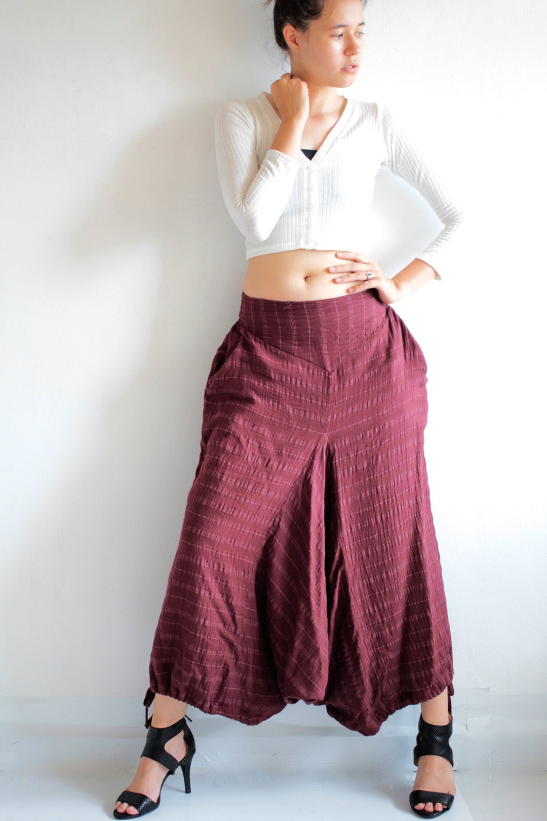 Pants/harem Pants Burgundy Red .1417.linen/cotton Capris Pant /funky ...