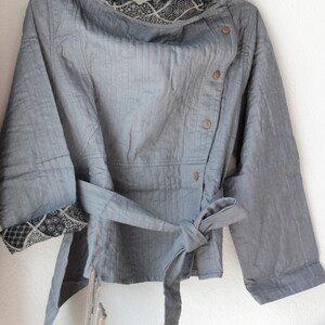 Winter Short Jacket with buttons two layer linen lining with cotton floral printed 415 one sizeM/L image 9