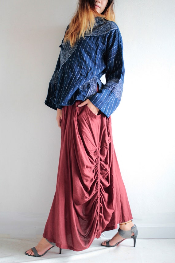 Hippie Skirt..420a Red No.3 Mix Silk... | Etsy