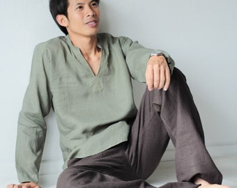 100% Lin Chemise homme manche longue (5706)