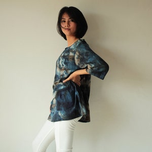 Natural dye and hand painted blouse Round neck in only one size image 4