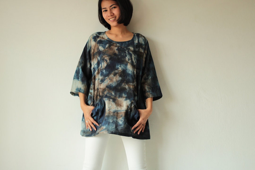 Natural Dye and Hand Painted Blouse Round Neck in Only One - Etsy