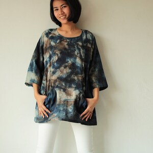 Natural dye and hand painted blouse Round neck in only one size image 1