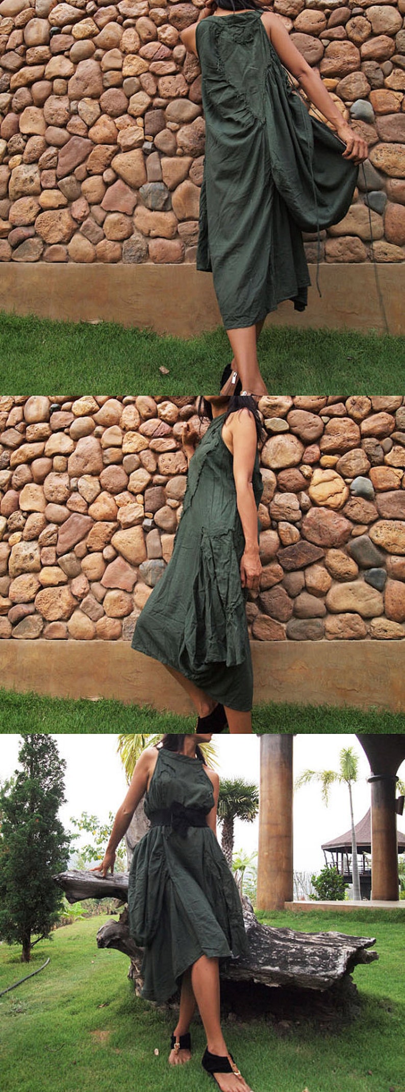 Sleeveless dress funky dress.1165..Dark green S-M image 4