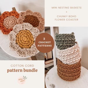 Crochet Pattern BUNDLE: Boho Flower Coaster, Mini Nesting Baskets (PDF Pattern)