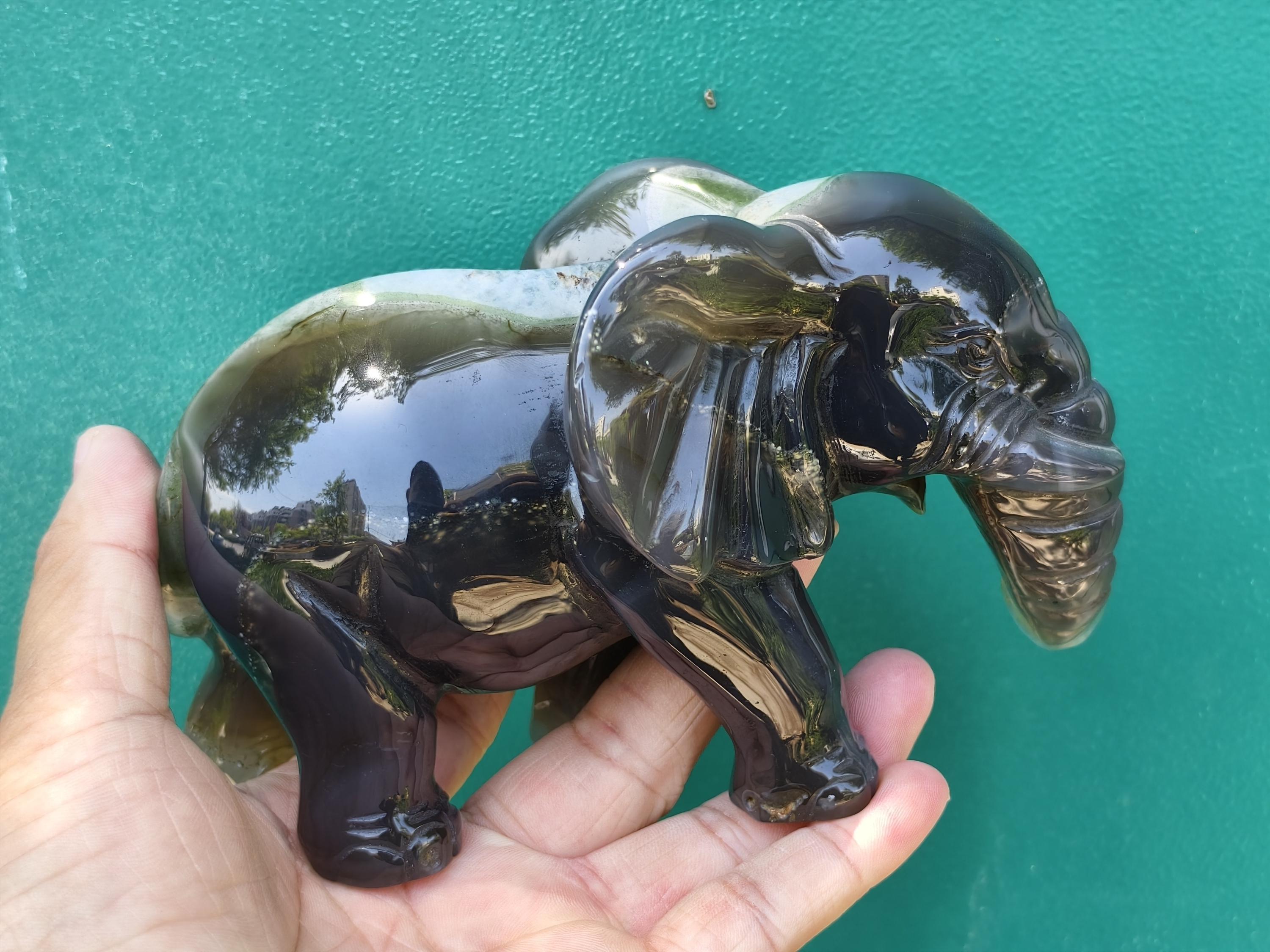 天然瑪瑙ジオード象の置物：クリスタルヒーリングデコレーション