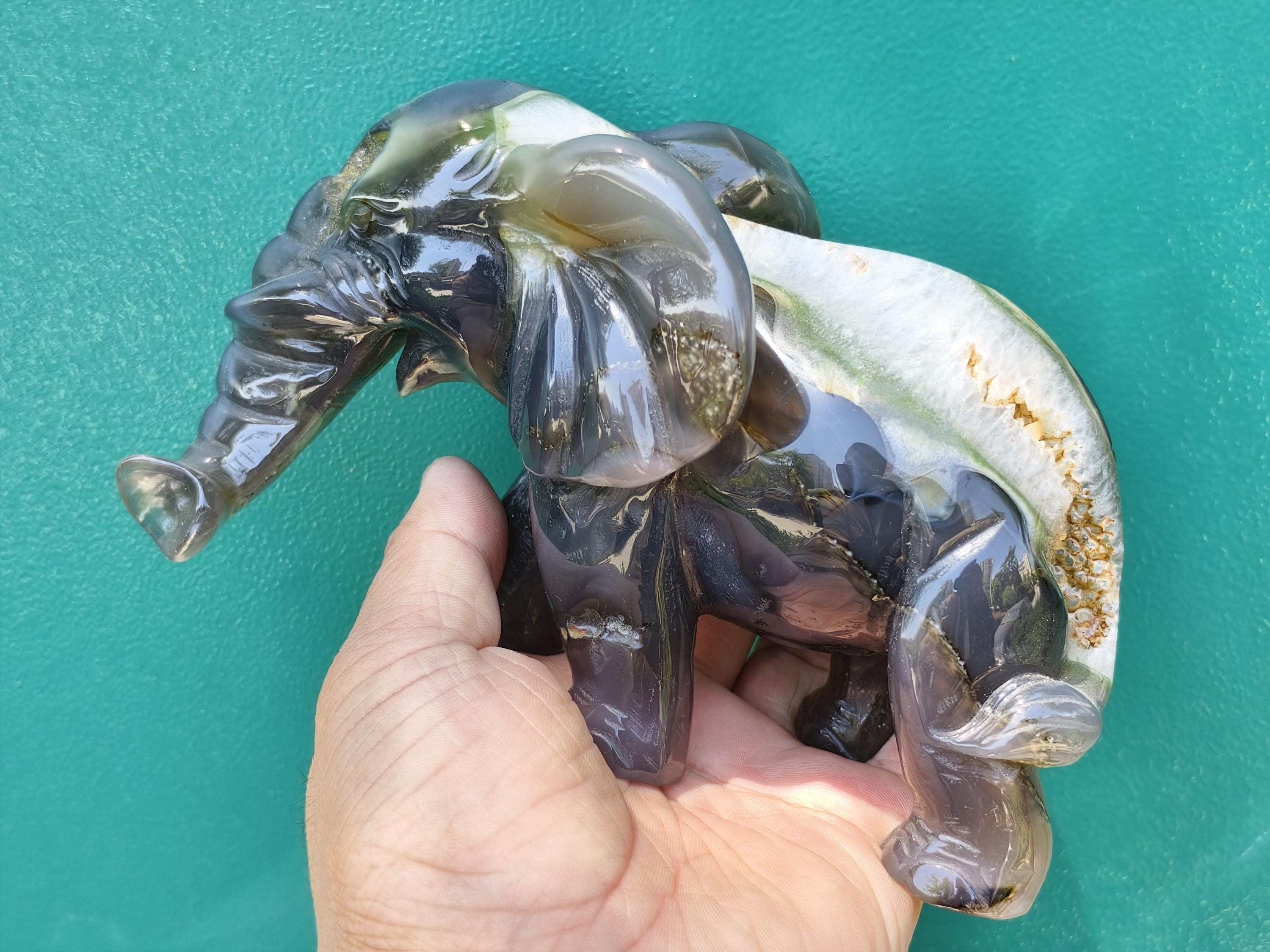 天然瑪瑙ジオード象の置物：クリスタルヒーリングデコレーション