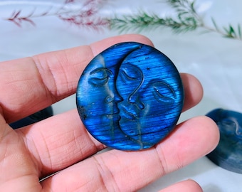 2.1'' Sun&Moon Natural Labradorite Ornaments, Handcrafted Crystal Gift, Home Decor, Living Gift, Crystal Decor, Gifts For Friends Random