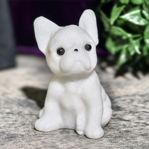 White Jade Bulldog Sculpture: Crystal Dog Decor, Energy Healing Stone