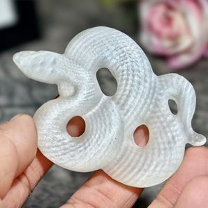 Natural Selenite Snake Sculpture, Home Decor, Crystal Snake, Gifts For Friends, Crystal Animal, Crystal Snake Skull Carving