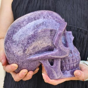 Giant !!! Natural Lepidolite Skull Sculpture, Home Decor, Purple Crystal Skull Decor, Rare Crystal Skull Carving, Crystal Healing Skull