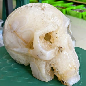 Natural Geode Agate Skull Sculpture, Home Decor, Crystal Skull, Metaphysical Skull Gift, Healing Crystal, Crystal Skull Carving Decor