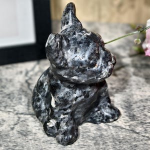 Natural Larvikite Bulldog Sculpture, Home Decor, Crystal Dog Decor, Gemstone Dog Gift, Energy Crystal, Crystal Animal Decor, Healing Stone