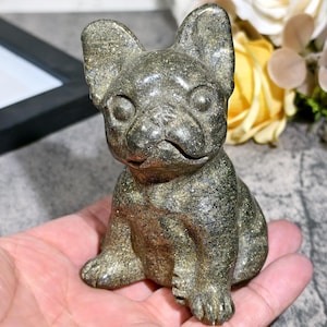Natural Pyrite Bulldog Sculpture, Home Decor, Crystal Dog Decor, Gemstone Dog Gift, Energy Crystal, Crystal Animal Decor, Healing Stone