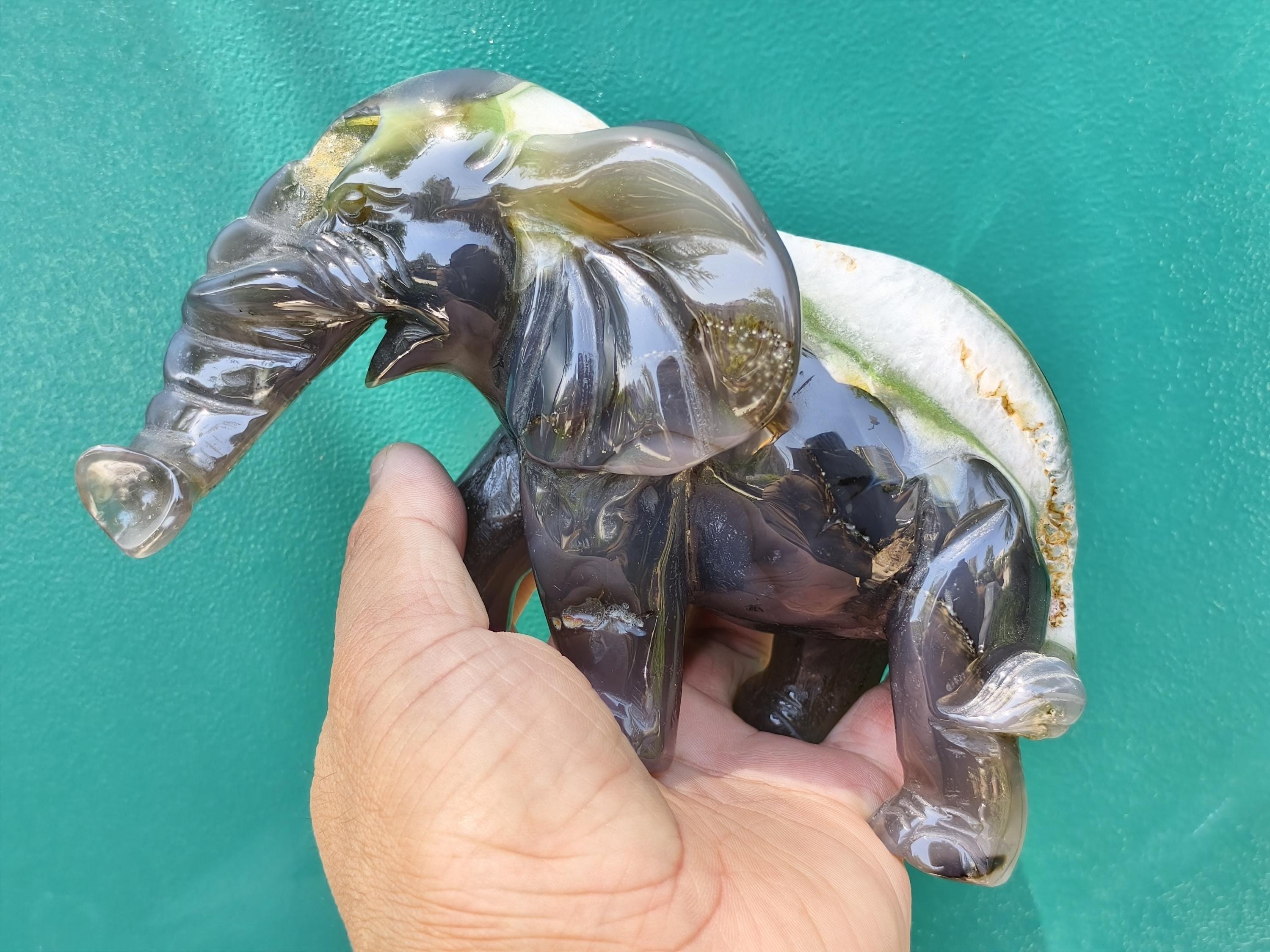 天然瑪瑙ジオード象の置物：クリスタルヒーリングデコレーション