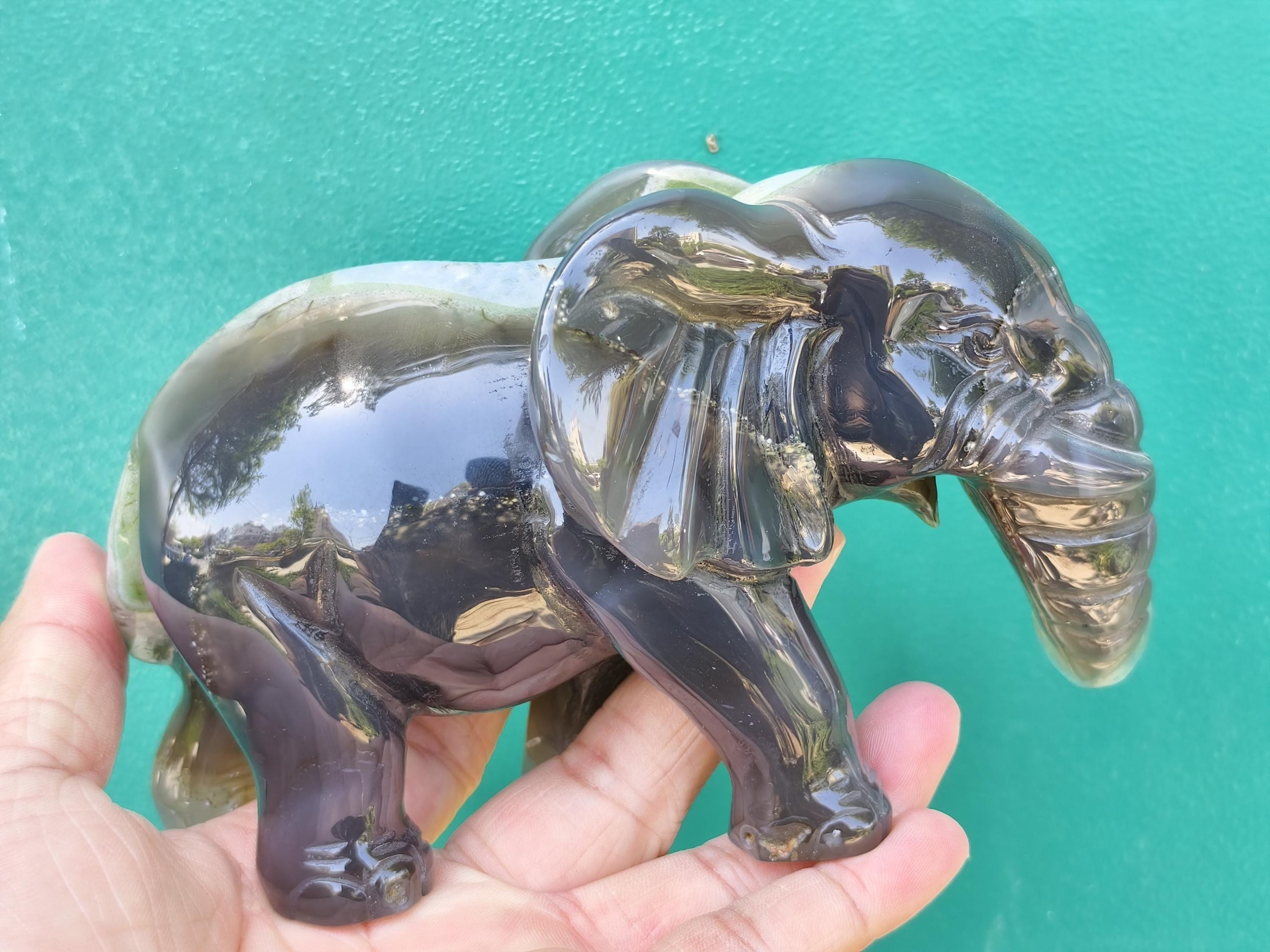 天然瑪瑙ジオード象の置物：クリスタルヒーリングデコレーション