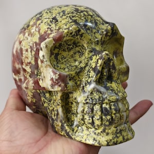 Natural Yellow Flower Jade Skull Sculpture, Home Decor, Crystal Skull Carving, Metaphysical Crystal Skull Gift, Crystal Healing Skull