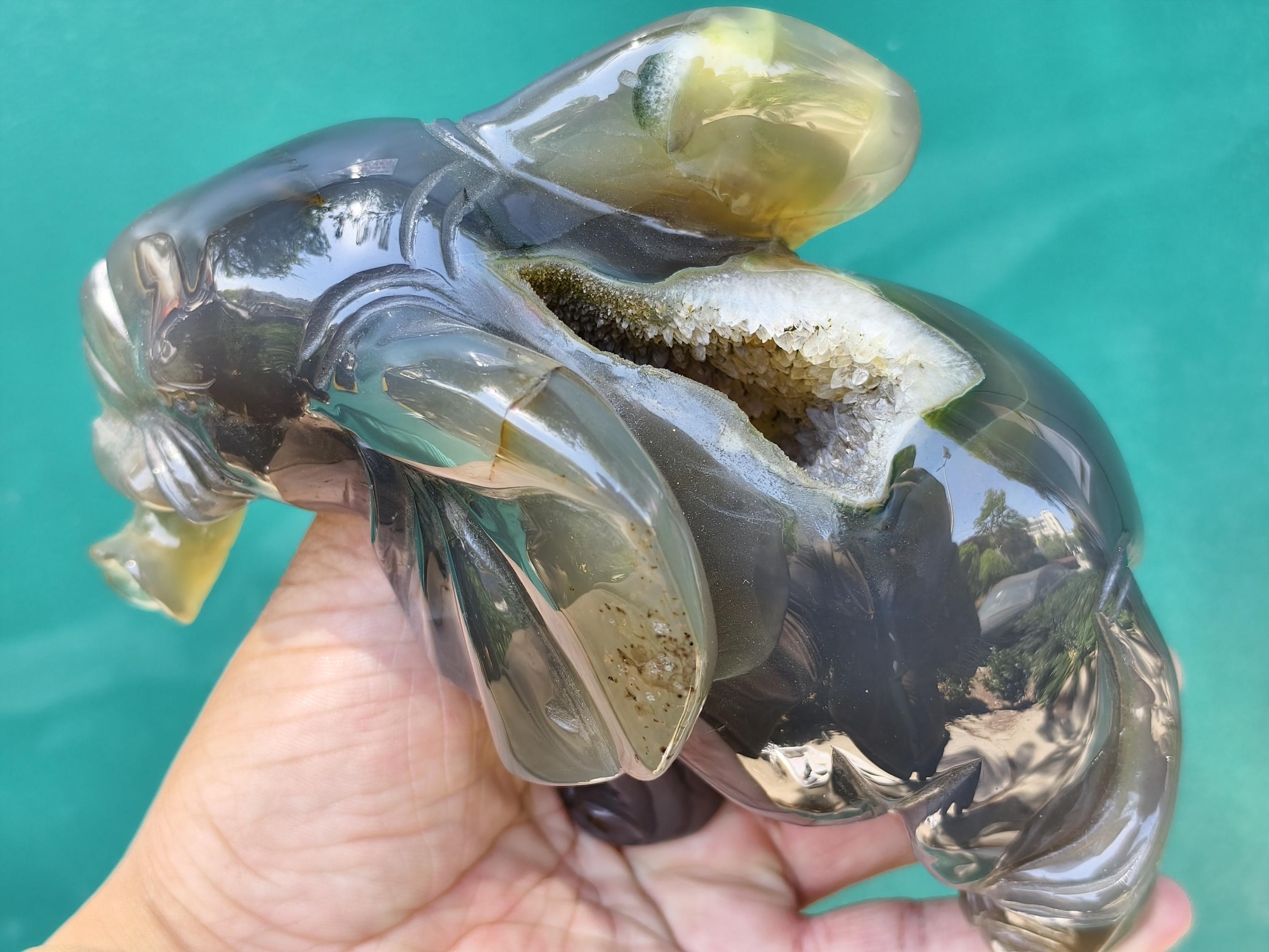 瑪瑙 ジオード 象の置物 瑪瑙ジオード象の置物：天然水晶彫刻、室内装飾（7x5x4.5インチ