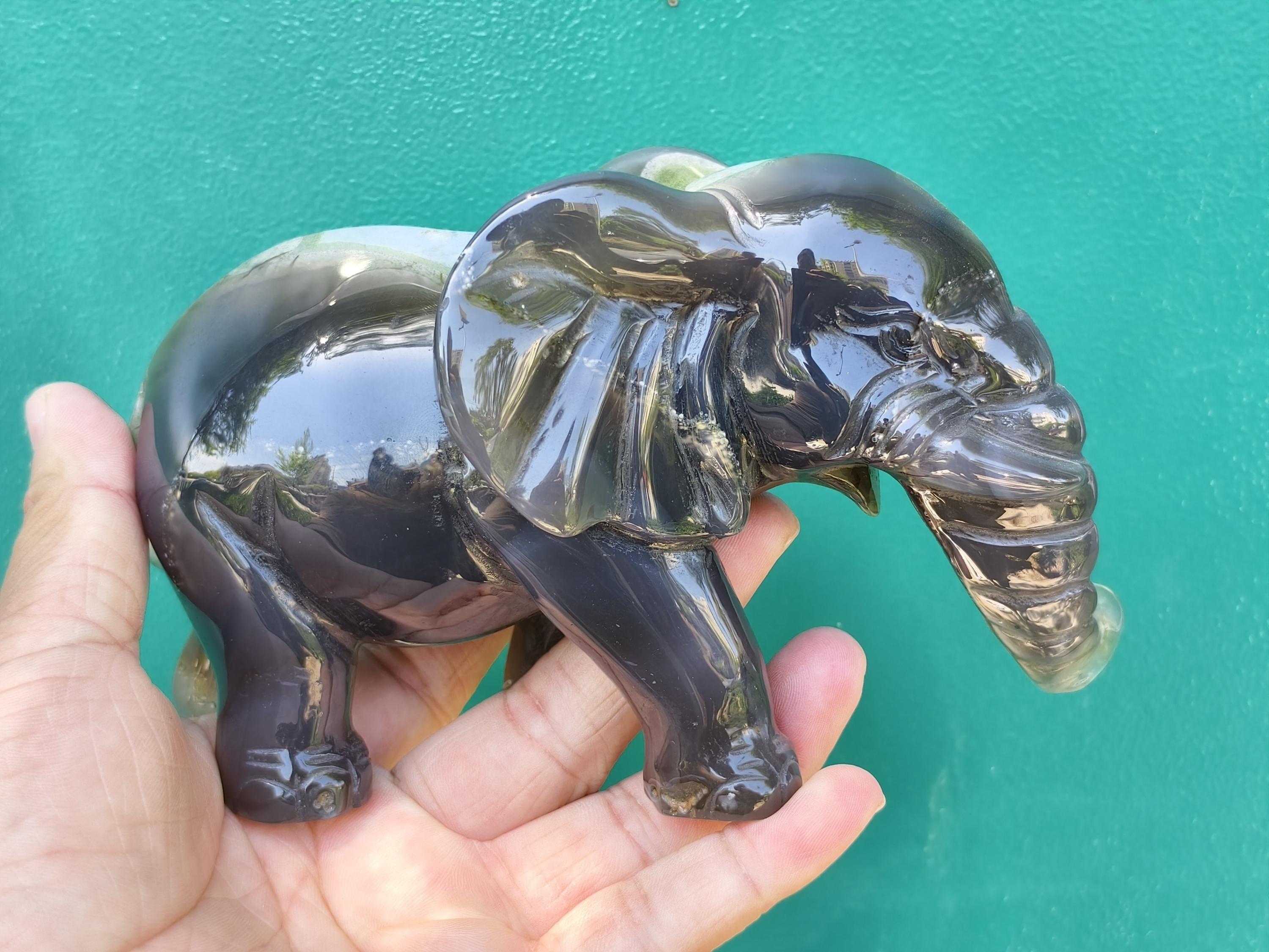 瑪瑙 ジオード 象の置物 瑪瑙ジオード象の置物：天然水晶彫刻、室内装飾（7x5x4.5インチ