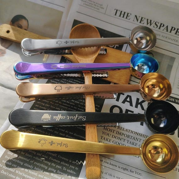 Personalized Coffee Scoop and Clip-Custom Coffee Lover's Gift-Coffee Bag Clip-Personalized Coffee Measuring Spoon-Gift For Coffee Lover