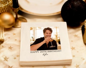 Aangepaste fotoservetten met tekst, verjaardagscocktailservetten, bedrukte fotofeestservetten, bruiloft, verjaardag, vrijgezellenfeestgunsten
