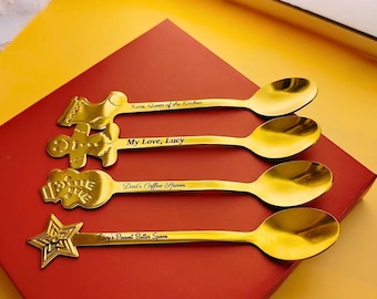 Engraved Christmas Spoon Set: Personalized Stainless Steel Coffee Spoons