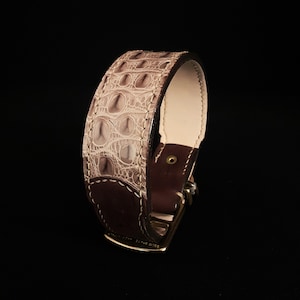 Dog collar in varnished crocodile skin, 3.5 inches wide. (one size)