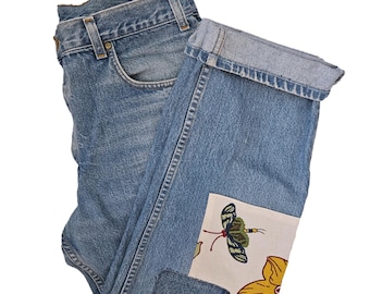 Patched Jeans. Patchwork. Upcycled Jeans. Patched Denim. Denim. Grunge Denim. Distressed Denim.