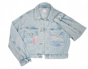 Upcycled Denim Jacket. 80's Inspired Jean Jacket. Vintage Denim. Repurposed. Upcycled. Vintage Jean Jacket. Spring Jean Jacket.