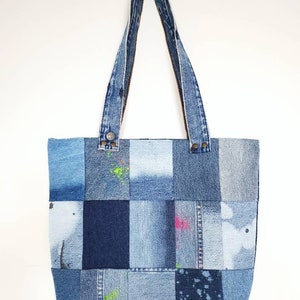 バッグ A STORE ROBOT FABRICK TOTE BAG-BLUE Denim Bag. Patchwork Bag. Upcycled Bag. Beach Bag. Upcycled