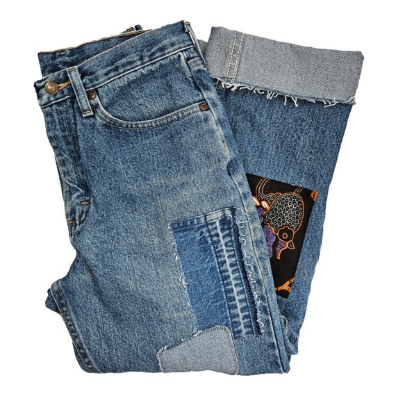 【AAKE】CARPENTER PATCH DENIM Men's Distressed Denim Carpenter Pants with Patchwork Design