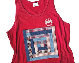 Upcycled Tank Top. Cropped Tank Top Quilt Top. Upcycled. Quilt Applique. Summer Tank Top. Crop Top.