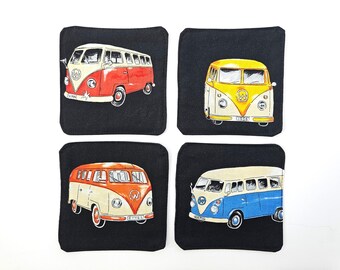 VW Bug. Volkswagen Beatle. Set of 4 Coasters. Denim Coasters. Upcycled Denim. Fabric Coasters. Repurposed. Modern Home Decor.