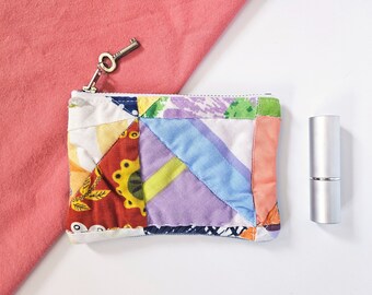 Quilted Pouch. Vintage Quilt. Quilted Fabric. Quilted Coin Purse. Denim Coin Purse. Pouch. Change Purse.