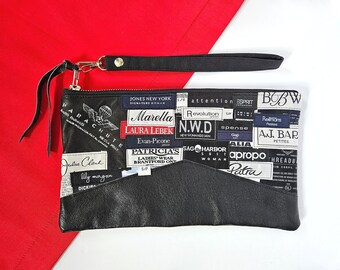 Handbag. Repurposed Label Clutch. Leather Purse. Recycled Fashion Labels. Upcycled Leather Bag. Leather Clutch.