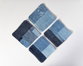 Set of 4 Coasters. Denim Coasters. Upcycled Denim. Fabric Coasters. Repurposed. Denim Patchwork. Modern Home Decor.