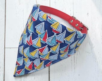 Dog Bandana. Pet Bandana. Nautical Dog Scarf. Upcycled Bandana. Dog Clothing. Sailboats Bandana. Pet Accessories. Over The Collar Bandana.