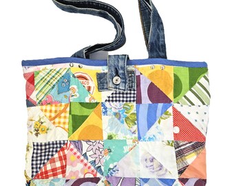 Quilted Tote Bag. Quilted Bag. Shopping Bag. Denim Bag. Denim Tote. Shoulder Bag. Upcycled Denim. Repurposed. Shopper Bag.