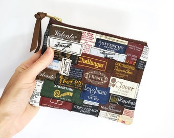 UPCYCLED Label Pouch. Recycled Clothing Labels. Vintage Labels. Leather Change Purse. Fashion Labels. Leather Pouch. Ready To Ship.