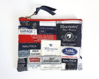 UPCYCLED Label Pouch. Recycled Clothing Labels. Passport Holder. Leather Change Purse. Fashion Labels. Leather Bag. Ready To Ship.