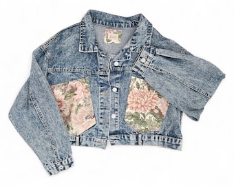 Upcycled Denim Jacket. 80's Inspired Jean Jacket. Vintage Denim. Repurposed. Upcycled. Acid Wash Jean Jacket. Spring Jean Jacket.