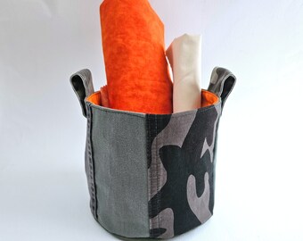 Storage Basket. Fabric Basket. Home Accessories. Denim Basket. Home Decor. Camo. Army. Upcycled Denim.