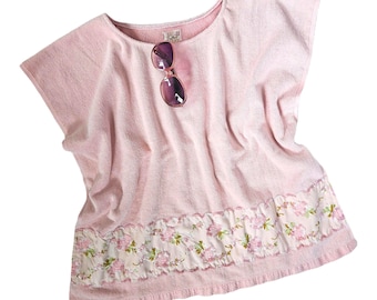 Vintage Towel. Upcycled Towel Top. Summer Top. Beach Towel. Beach Cover Up. Pink Floral Top.