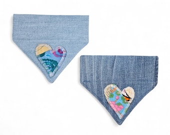 Love Bandana. Dog Bandana. Pet Bandana. Dog Accessory. Heart Bandana. Upcycled Bandana. Cat Bandana. Pet Accessories. XS.