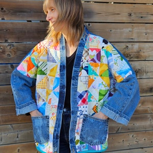 Vintage Quilt Jacket. Handmade Jacket. Patchwork Jacket. Upcycled Quilt. Vintage Quilt. Oversized Jacket. Denim Jacket. Fall Jacket.