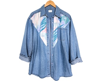 Upcycled Denim Top. 80's Denim Top. Denim Shirt. Repurposed Top. 80's Inspired. Vintage Denim Shirt.
