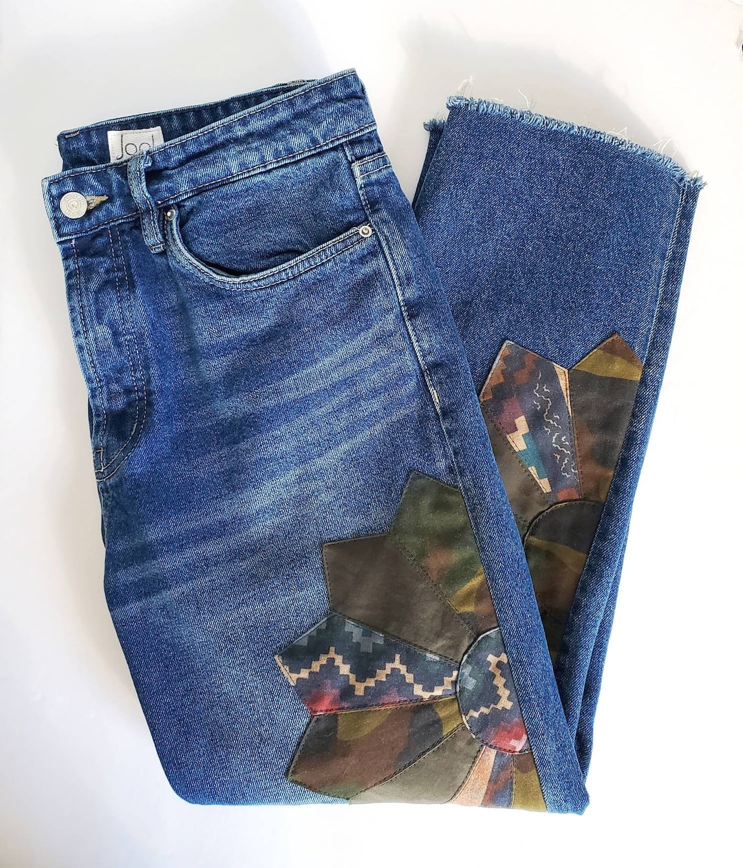 Quilted Jeans. Floral Jeans. Patched Jeans. Patchwork. Upcycled Jeans