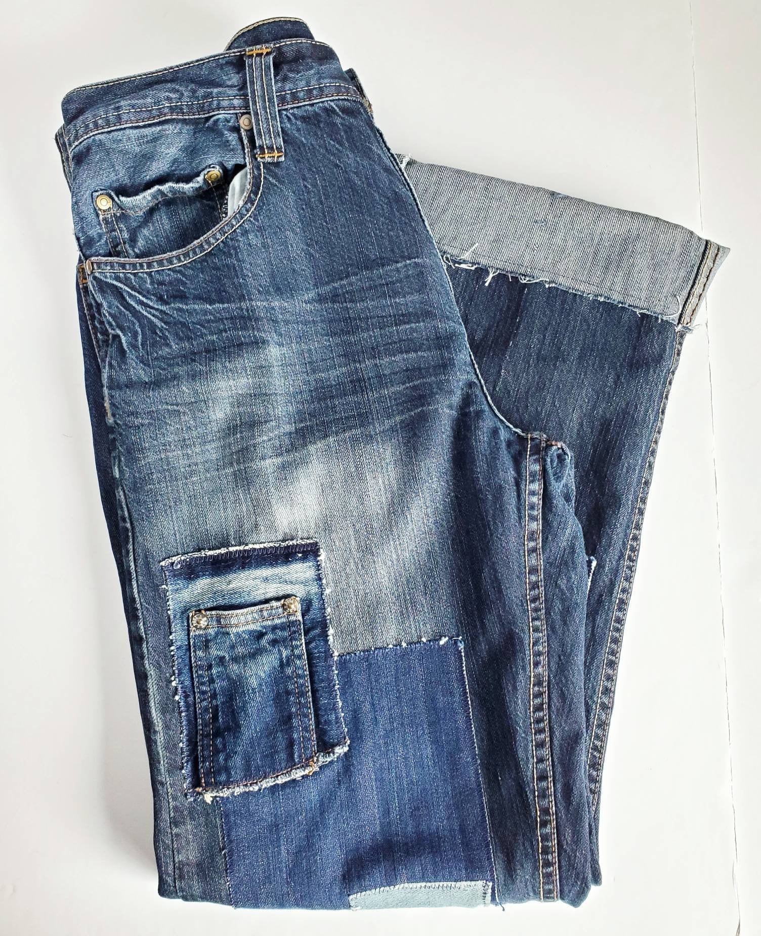 Patched Jeans. Patchwork. Upcycled Jeans. Patched Denim. Denim. Grunge Denim. Distressed Denim. Ready To Ship.