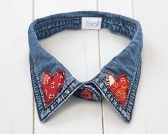 Dog Collar. Denim Dog Collar. Upcycled Dog Collar. Heart Collar. Pet Accessories. Dog Clothing. Vintage Quilt.